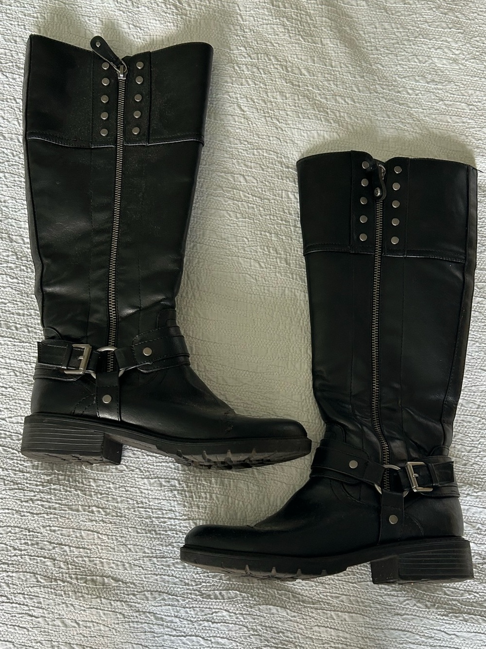 Guess Black Knee-High Buckle Riding Boots